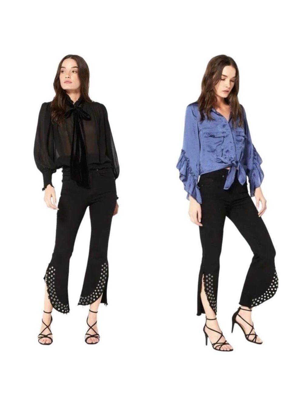 Misa The Super Star Cropped Split Hem Grommet Flare Jeans in Black